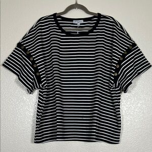 Black and white striped top with metal stud detailing, size 2X